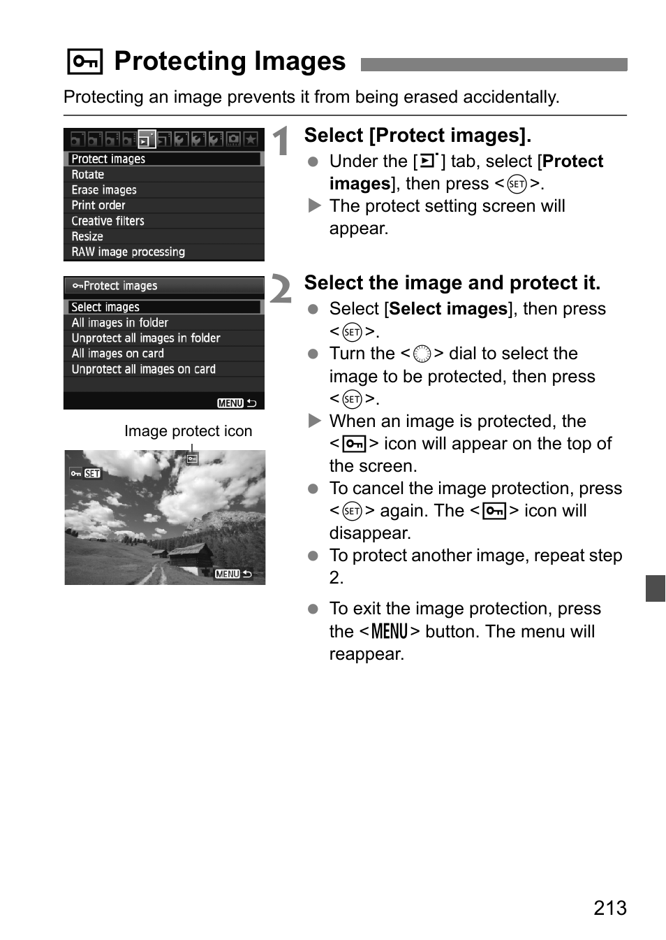 Protecting images, K protecting images | Canon EOS 60D User Manual | Page 213 / 320