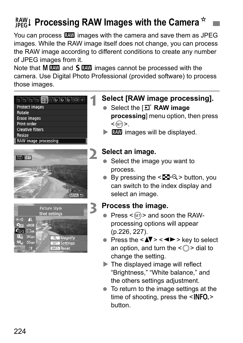 Processing raw images with the camera, Rprocessing raw images with the camera n | Canon EOS 60D User Manual | Page 224 / 320