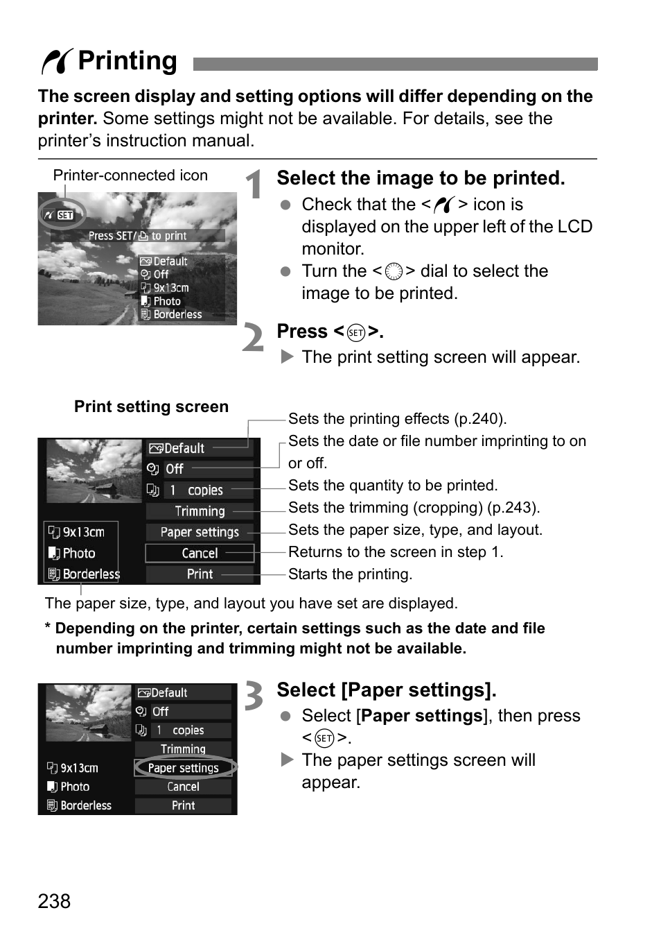 Printing, W printing | Canon EOS 60D User Manual | Page 238 / 320