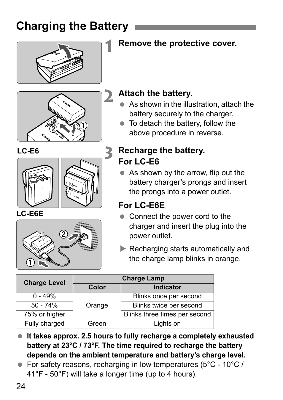 Charging the battery | Canon EOS 60D User Manual | Page 24 / 320