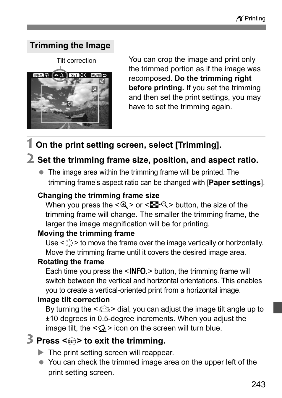 Trimming the image | Canon EOS 60D User Manual | Page 243 / 320