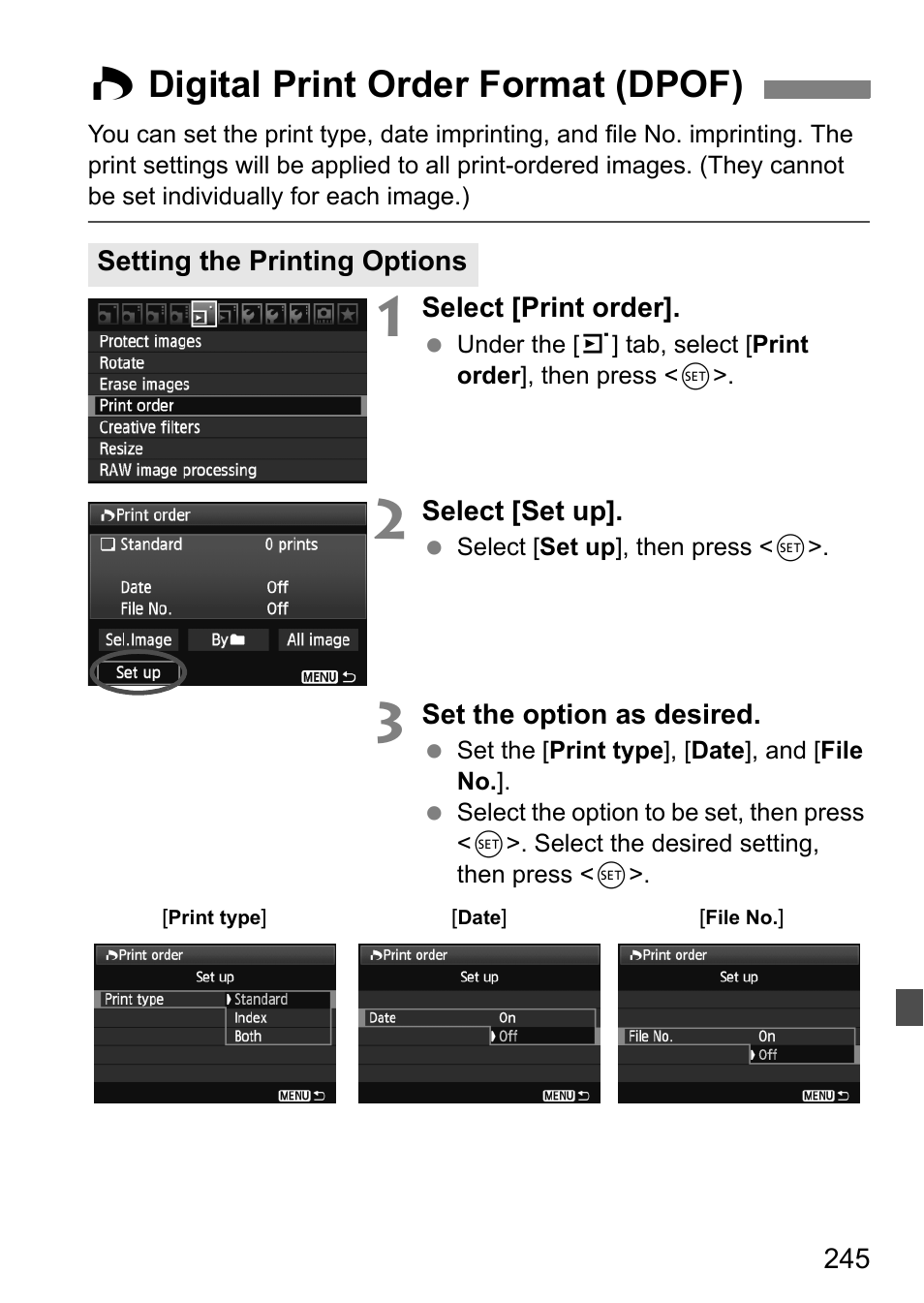 Digital print order format (dpof), W digital print order format (dpof) | Canon EOS 60D User Manual | Page 245 / 320