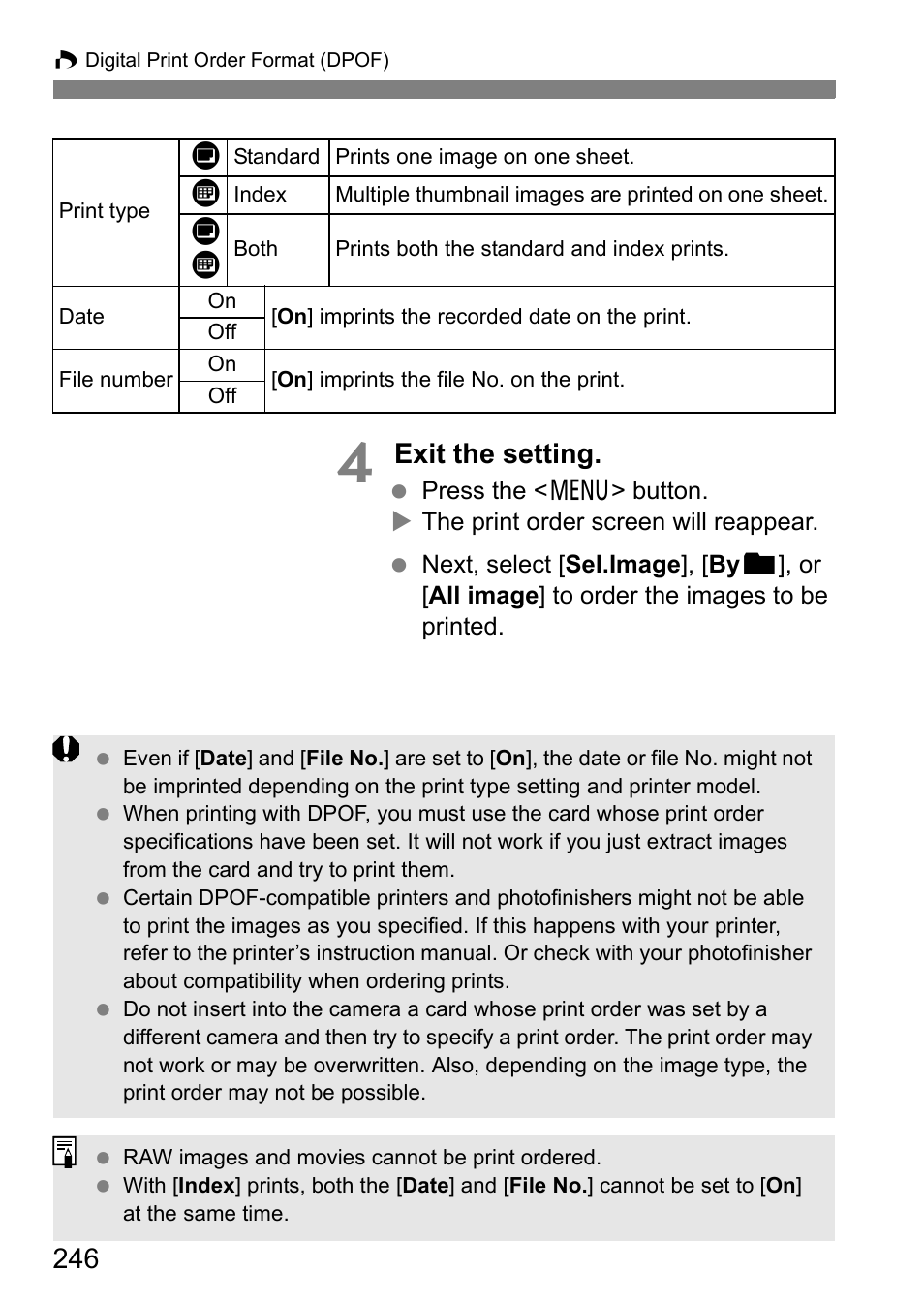 Exit the setting | Canon EOS 60D User Manual | Page 246 / 320