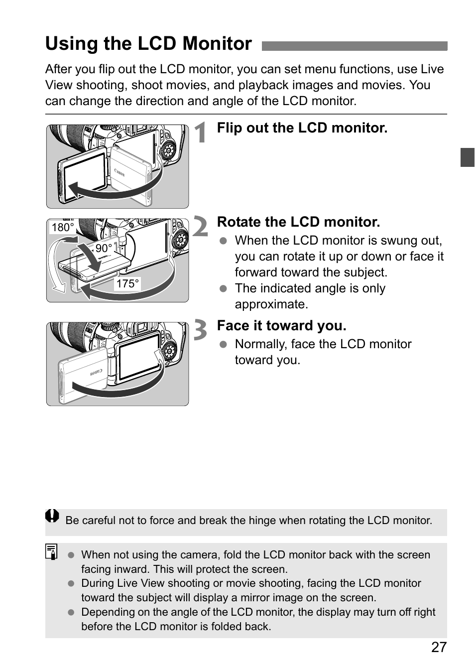 Using the lcd monitor | Canon EOS 60D User Manual | Page 27 / 320