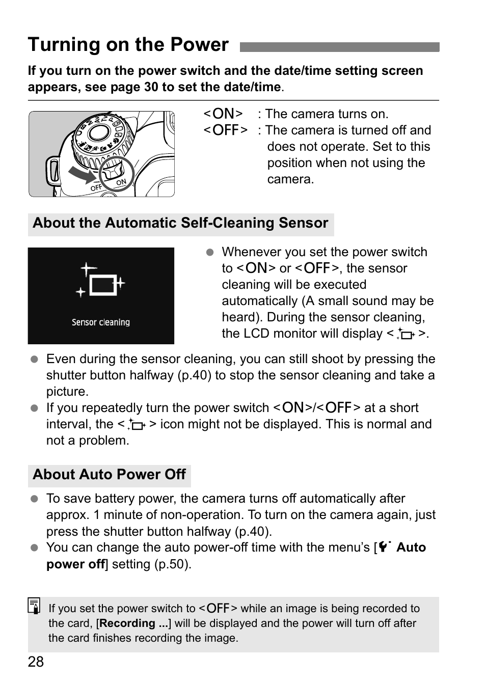 Turning on the power | Canon EOS 60D User Manual | Page 28 / 320