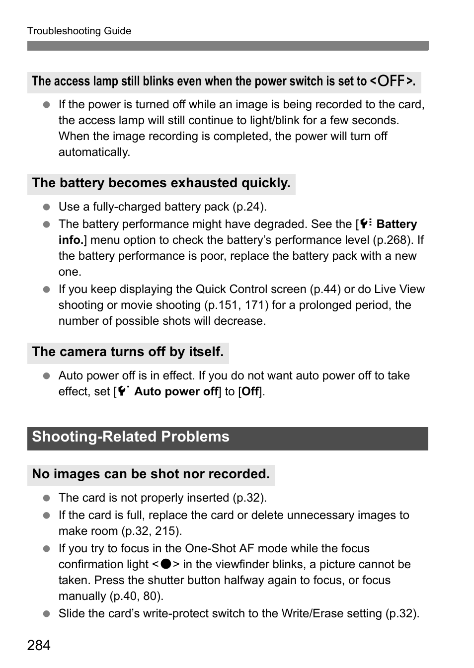 Shooting-related problems | Canon EOS 60D User Manual | Page 284 / 320