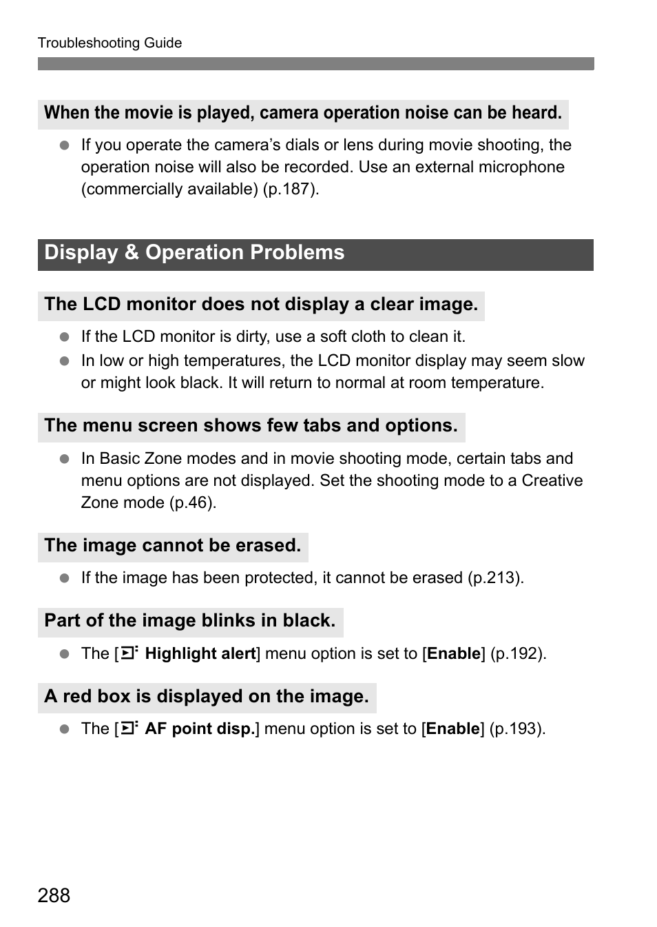 Display & operation problems | Canon EOS 60D User Manual | Page 288 / 320