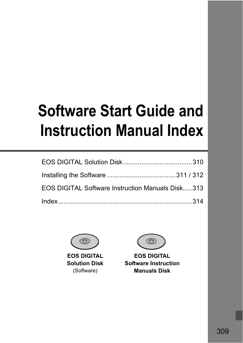 Software start guide and instruction manual index | Canon EOS 60D User Manual | Page 309 / 320