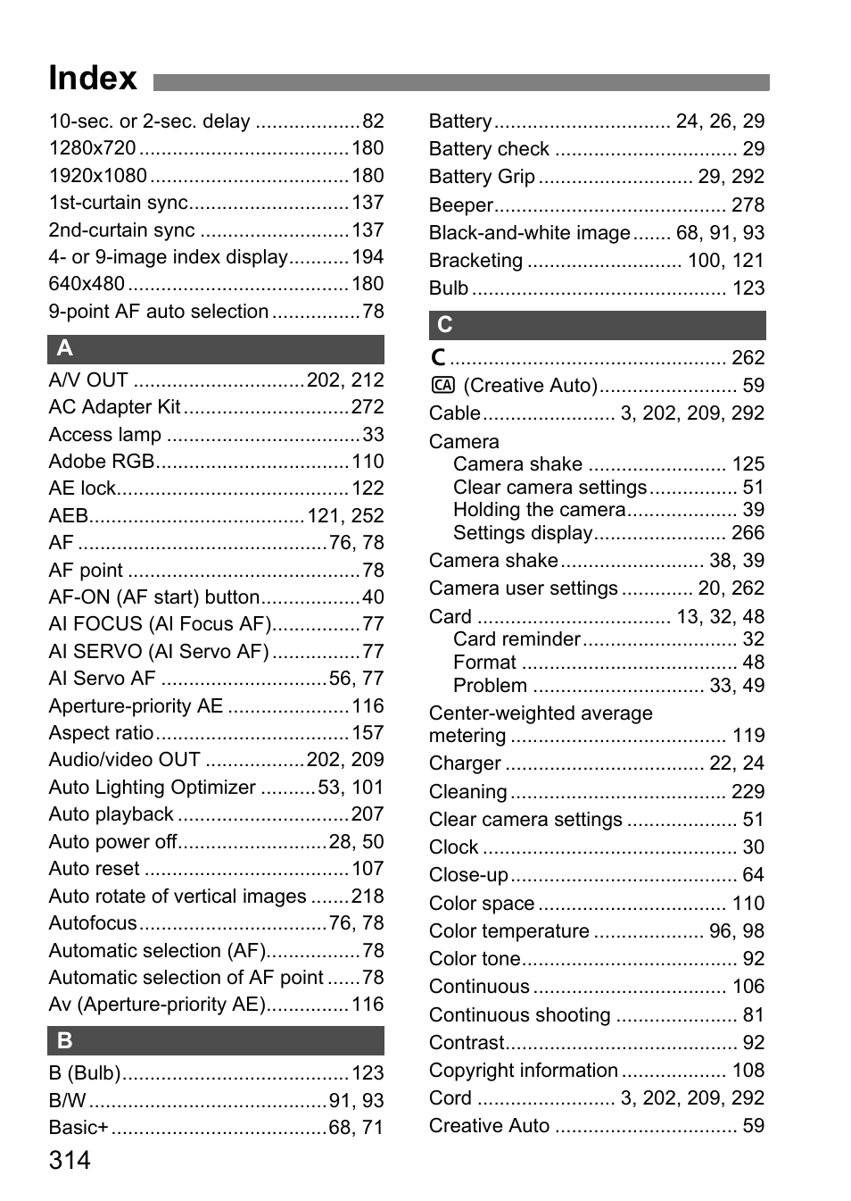 Index | Canon EOS 60D User Manual | Page 314 / 320