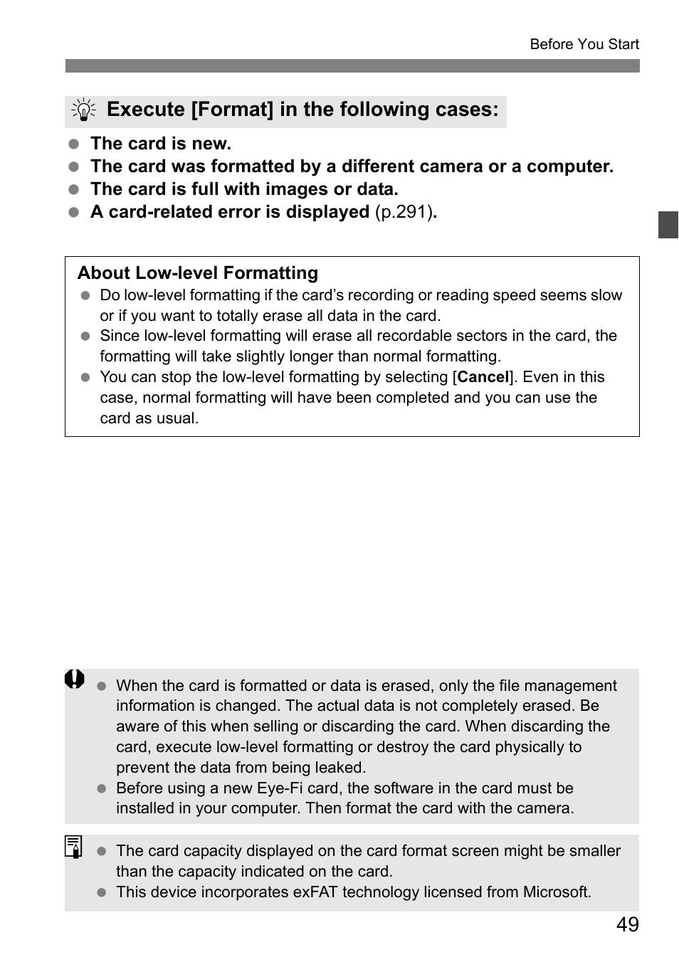 Execute [format] in the following cases | Canon EOS 60D User Manual | Page 49 / 320