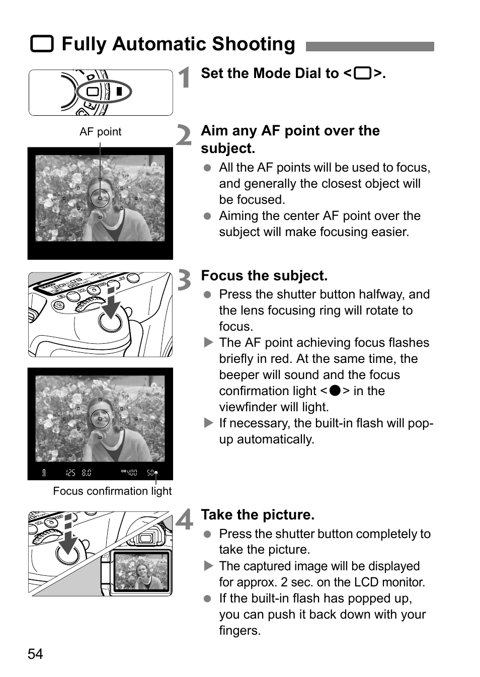 Fully automatic shooting, 1 fully automatic shooting | Canon EOS 60D User Manual | Page 54 / 320