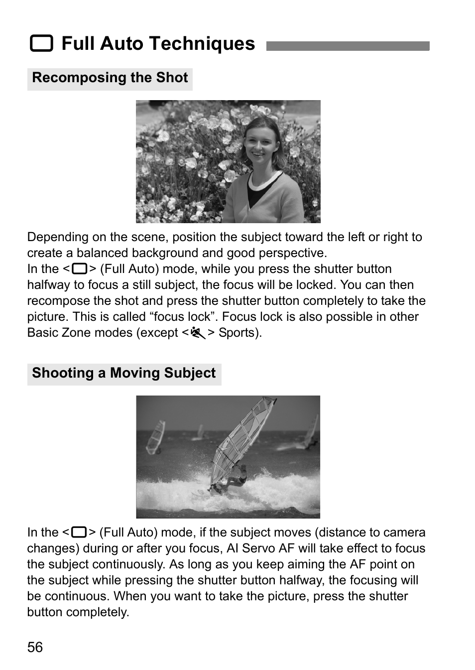 Full auto techniques, 1 full auto techniques | Canon EOS 60D User Manual | Page 56 / 320
