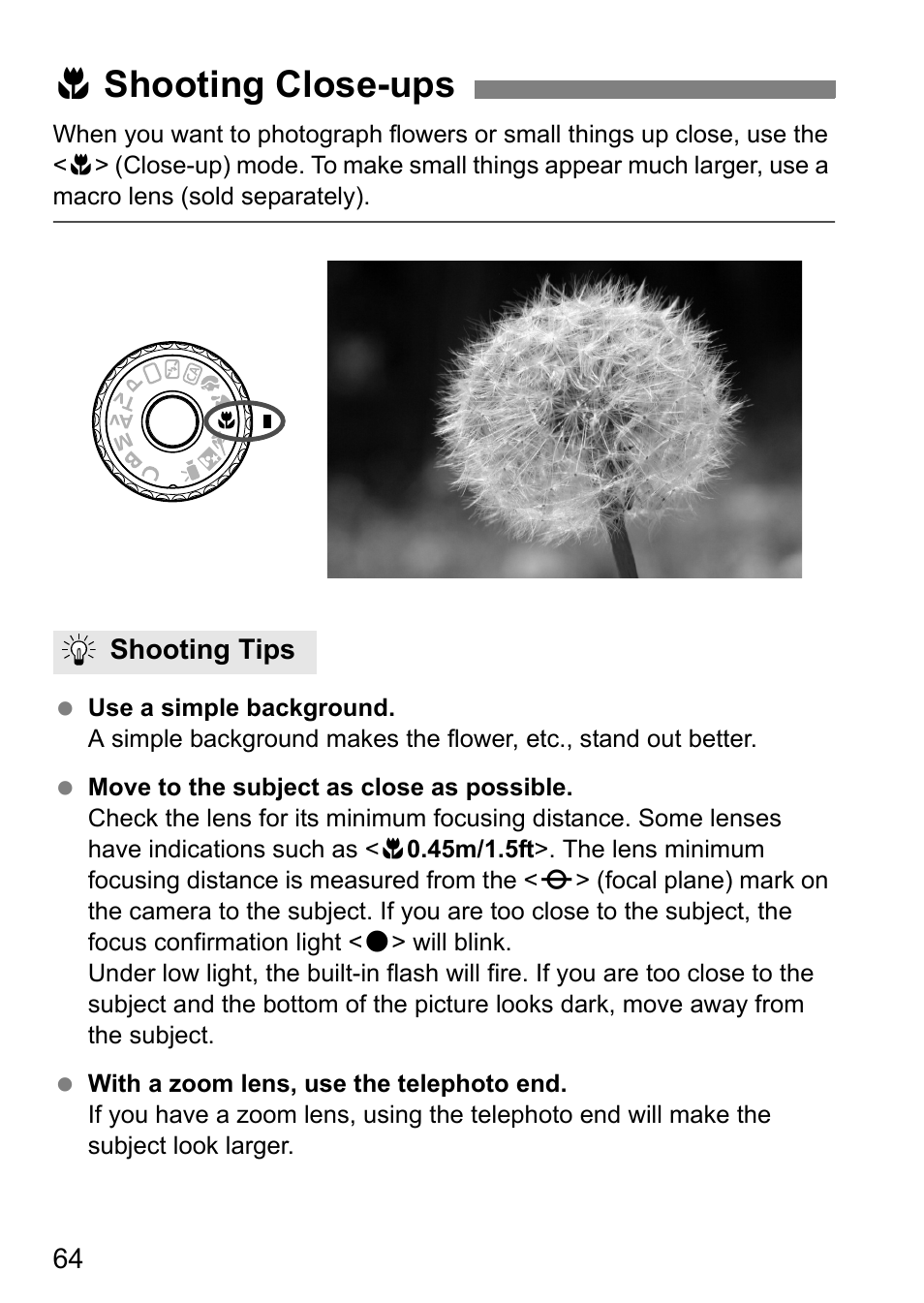 Shooting close-ups, 4 shooting close-ups | Canon EOS 60D User Manual | Page 64 / 320