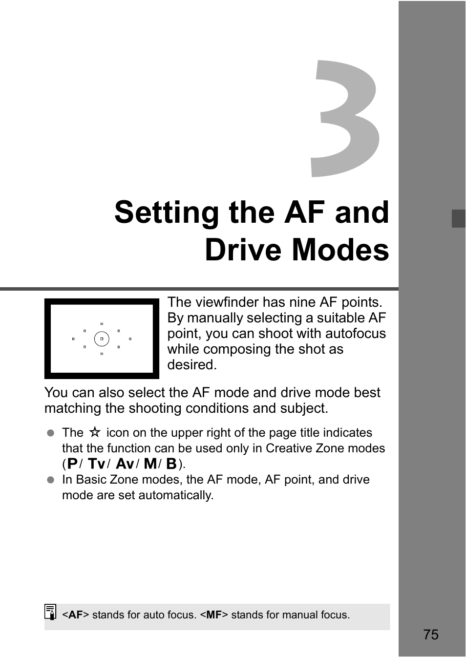 3 setting the af and drive modes, Setting the af and drive modes | Canon EOS 60D User Manual | Page 75 / 320