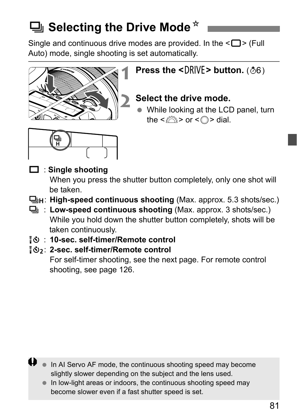 Selecting the drive mode, Iselecting the drive mode n | Canon EOS 60D User Manual | Page 81 / 320