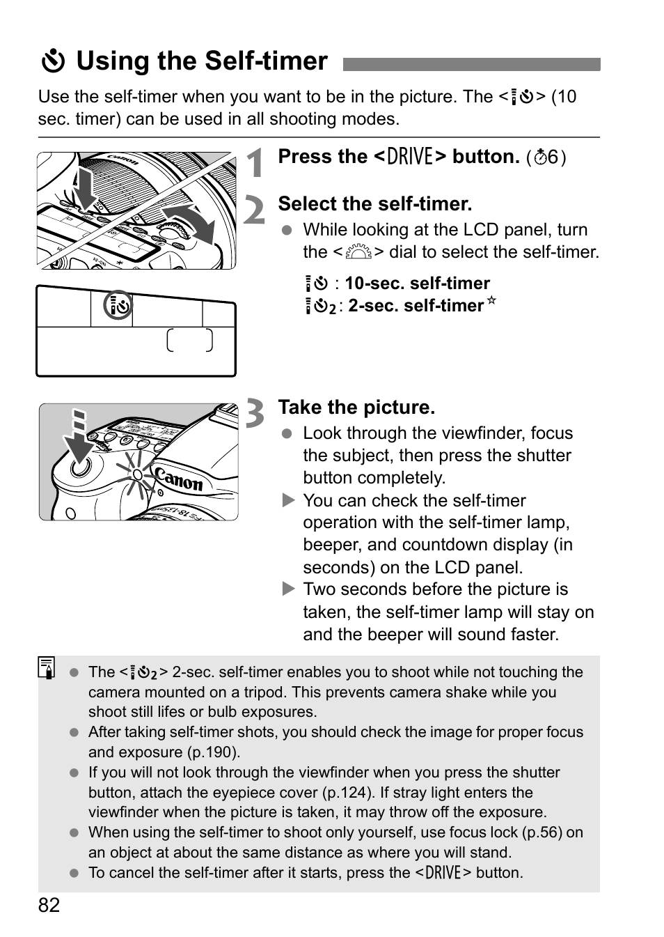 Using the self-timer, Jusing the self-timer | Canon EOS 60D User Manual | Page 82 / 320