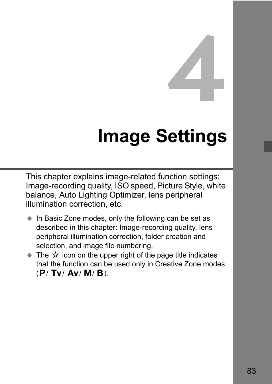 4 image settings, Image settings | Canon EOS 60D User Manual | Page 83 / 320