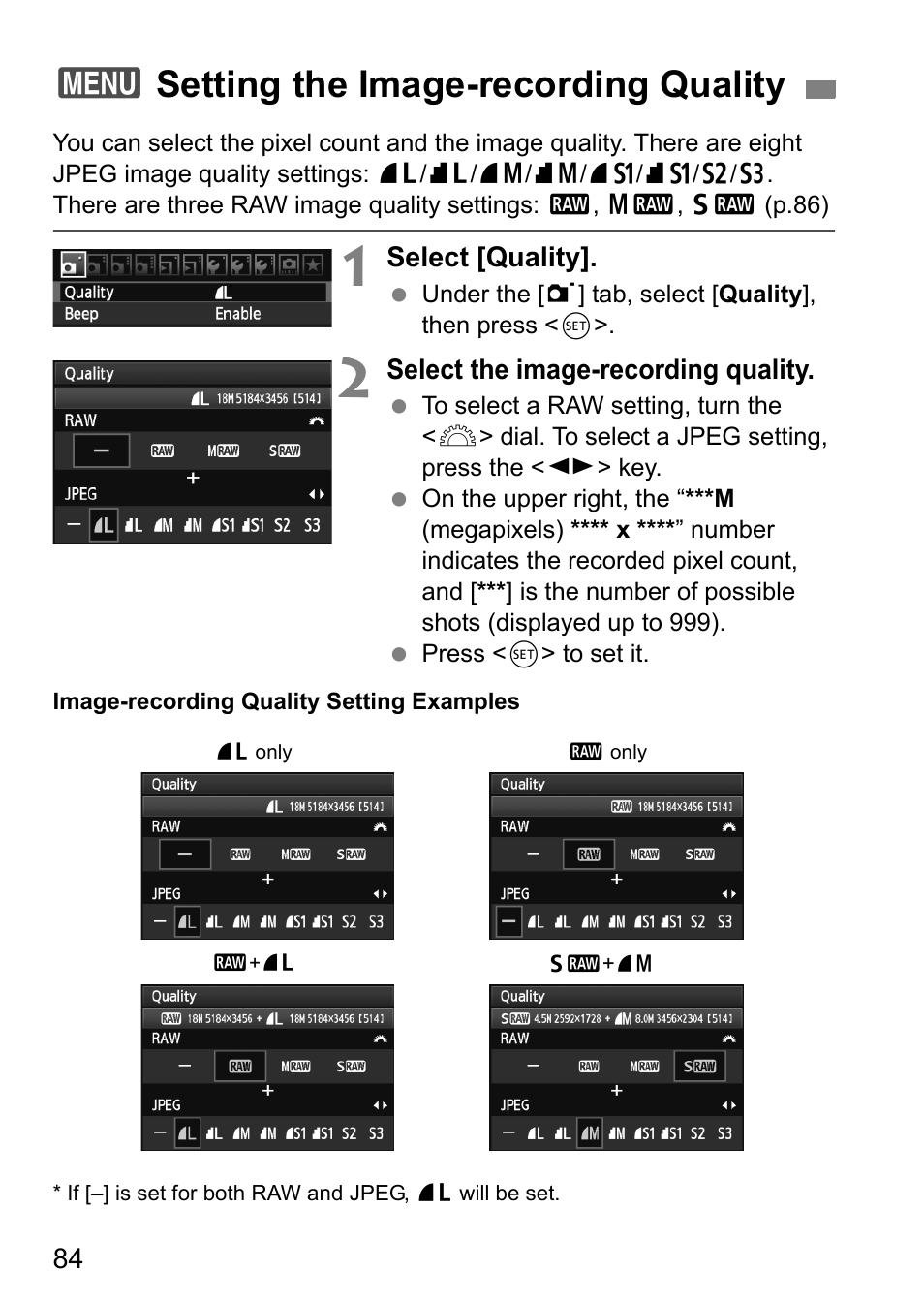 Setting the image-recording quality, 3setting the image-recording quality | Canon EOS 60D User Manual | Page 84 / 320