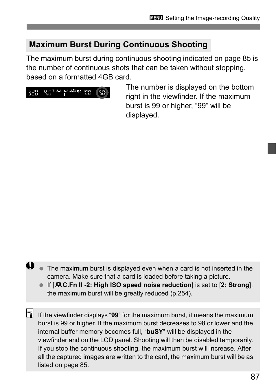 Maximum burst during continuous shooting | Canon EOS 60D User Manual | Page 87 / 320