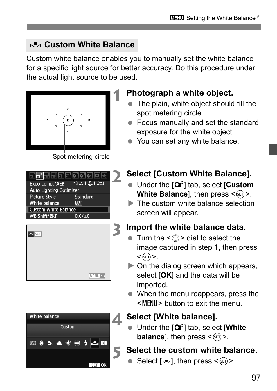 Custom white balance | Canon EOS 60D User Manual | Page 97 / 320