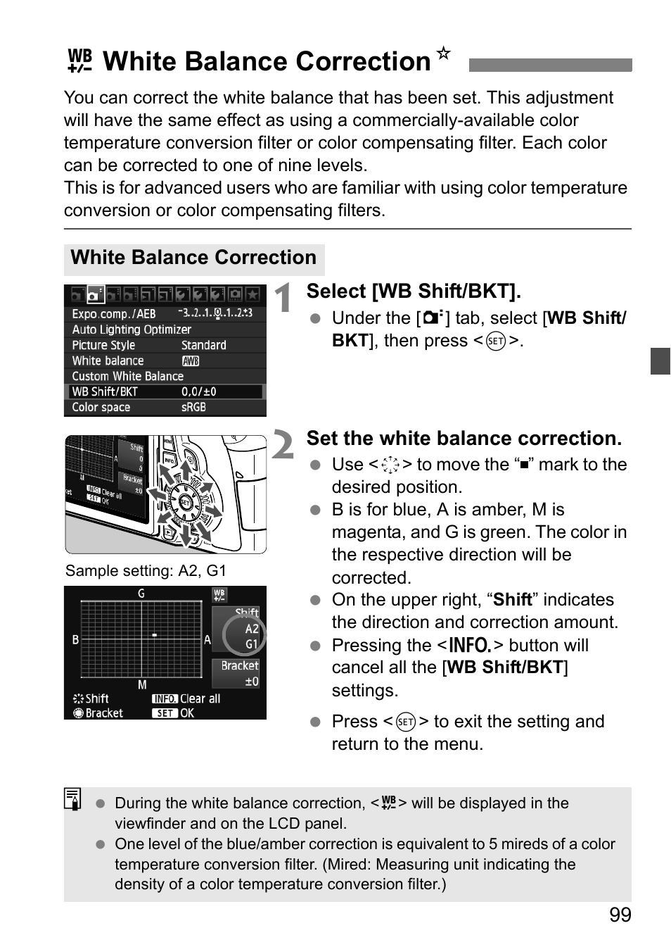 White balance correction, Uwhite balance correction n | Canon EOS 60D User Manual | Page 99 / 320