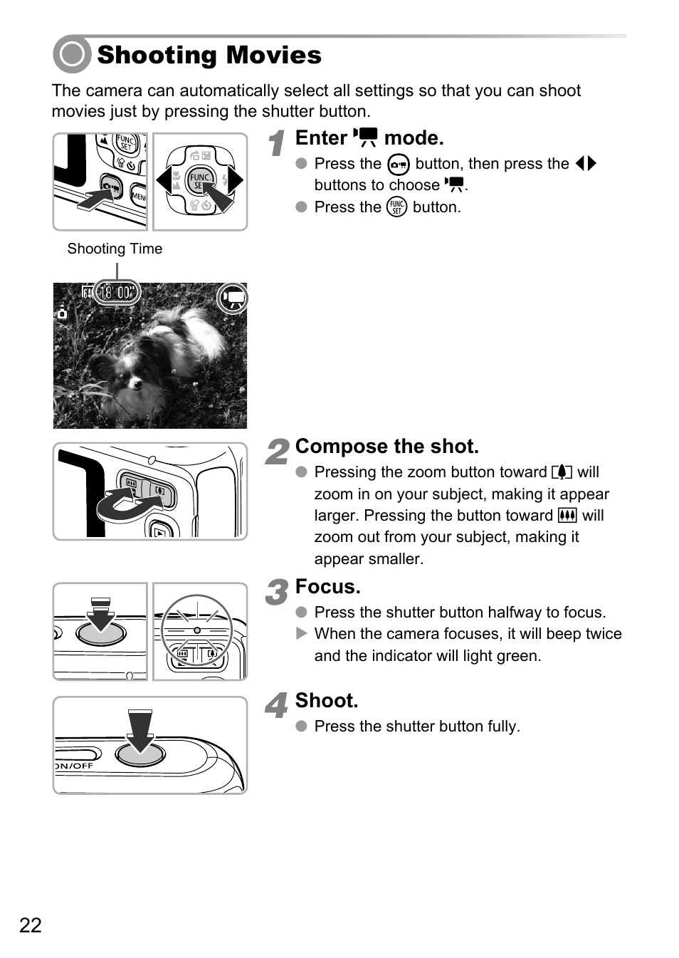 Shooting movies | Canon A495 User Manual | Page 22 / 36