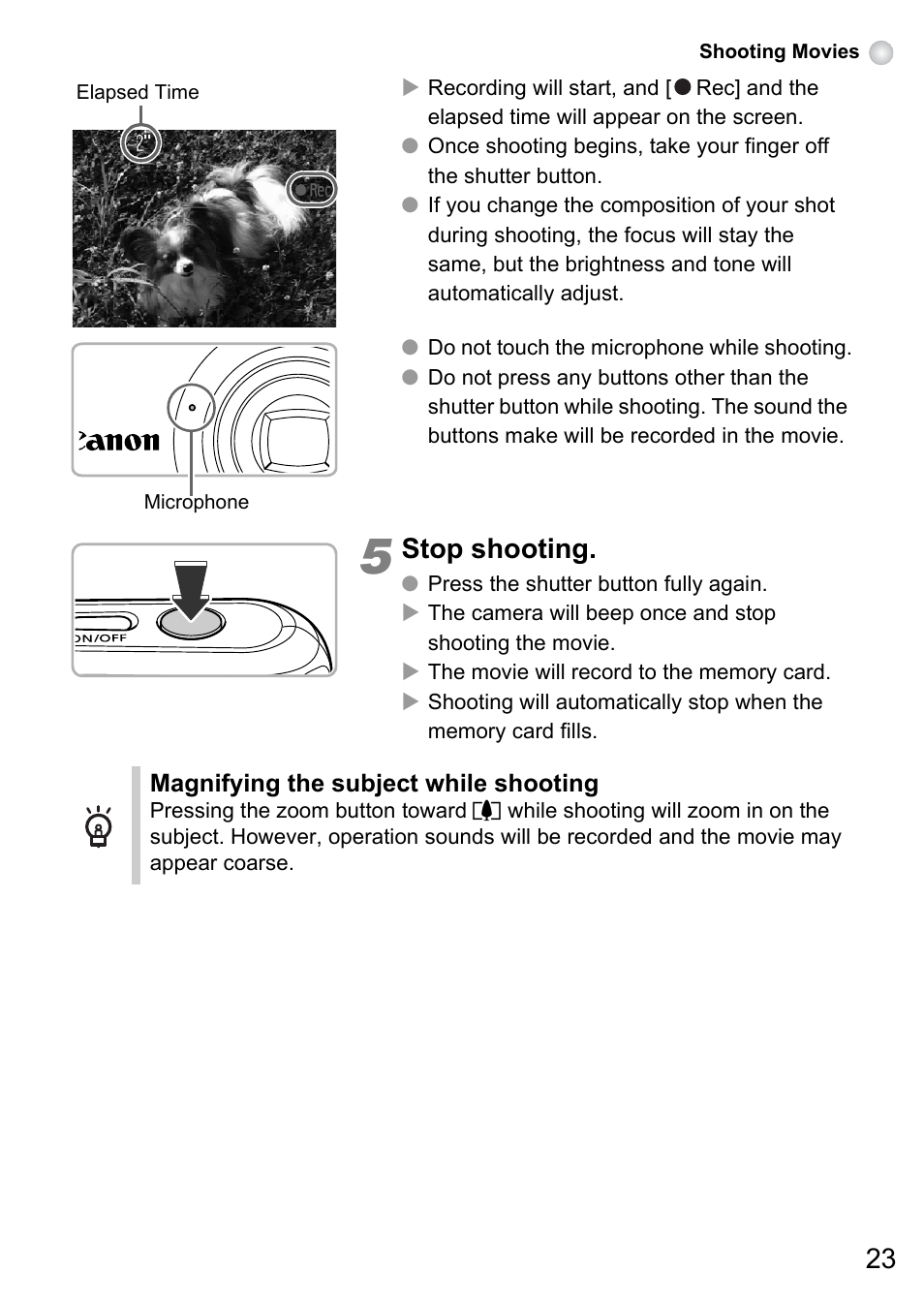 Stop shooting | Canon A495 User Manual | Page 23 / 36