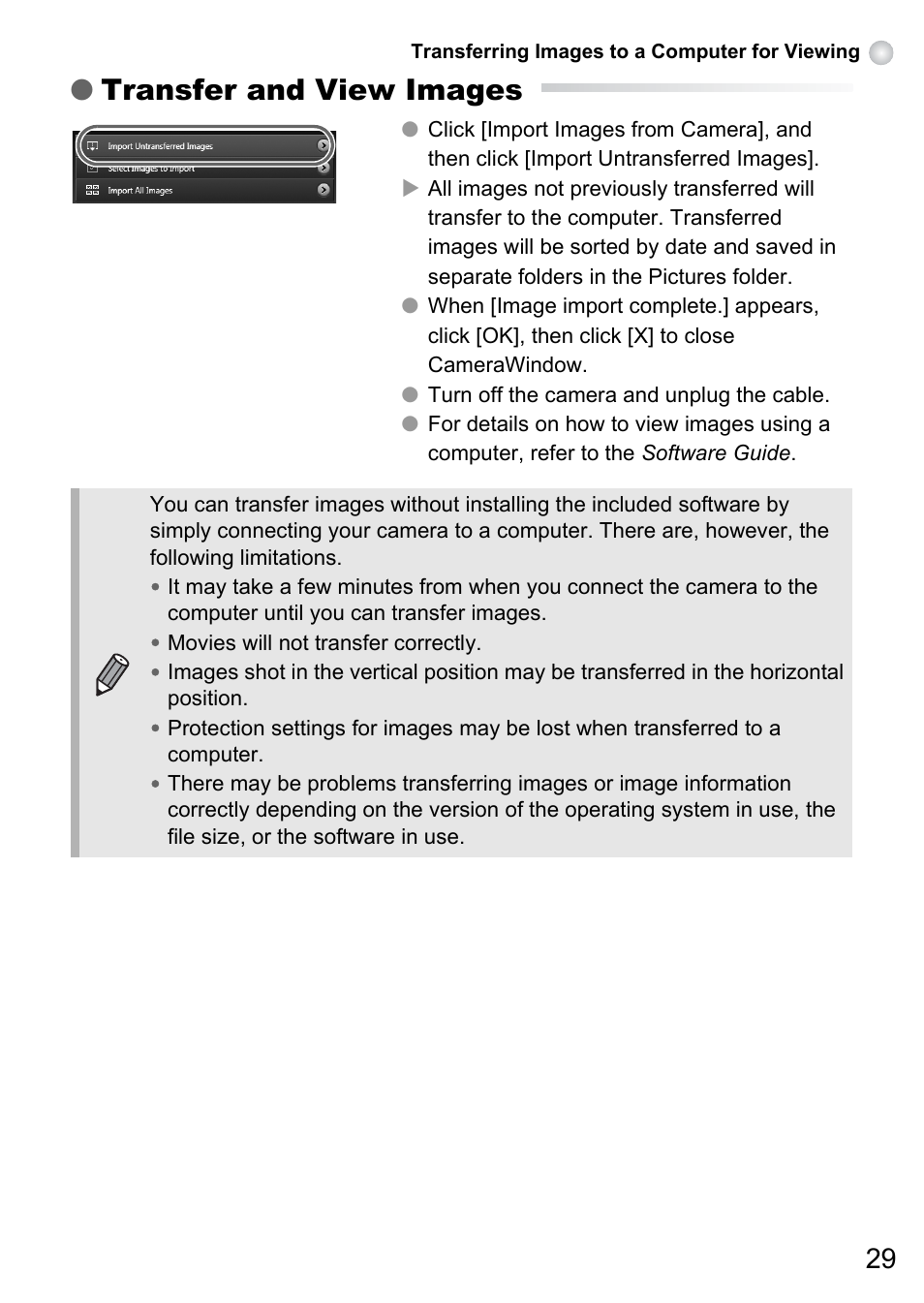 Transfer and view images | Canon A495 User Manual | Page 29 / 36