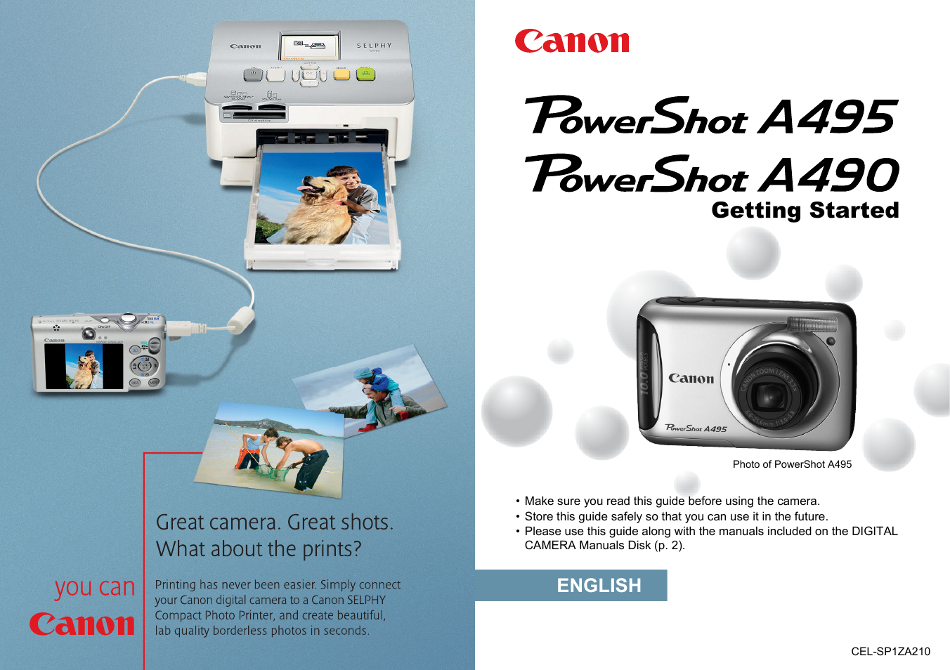 Getting started, English | Canon A495 User Manual | Page 36 / 36