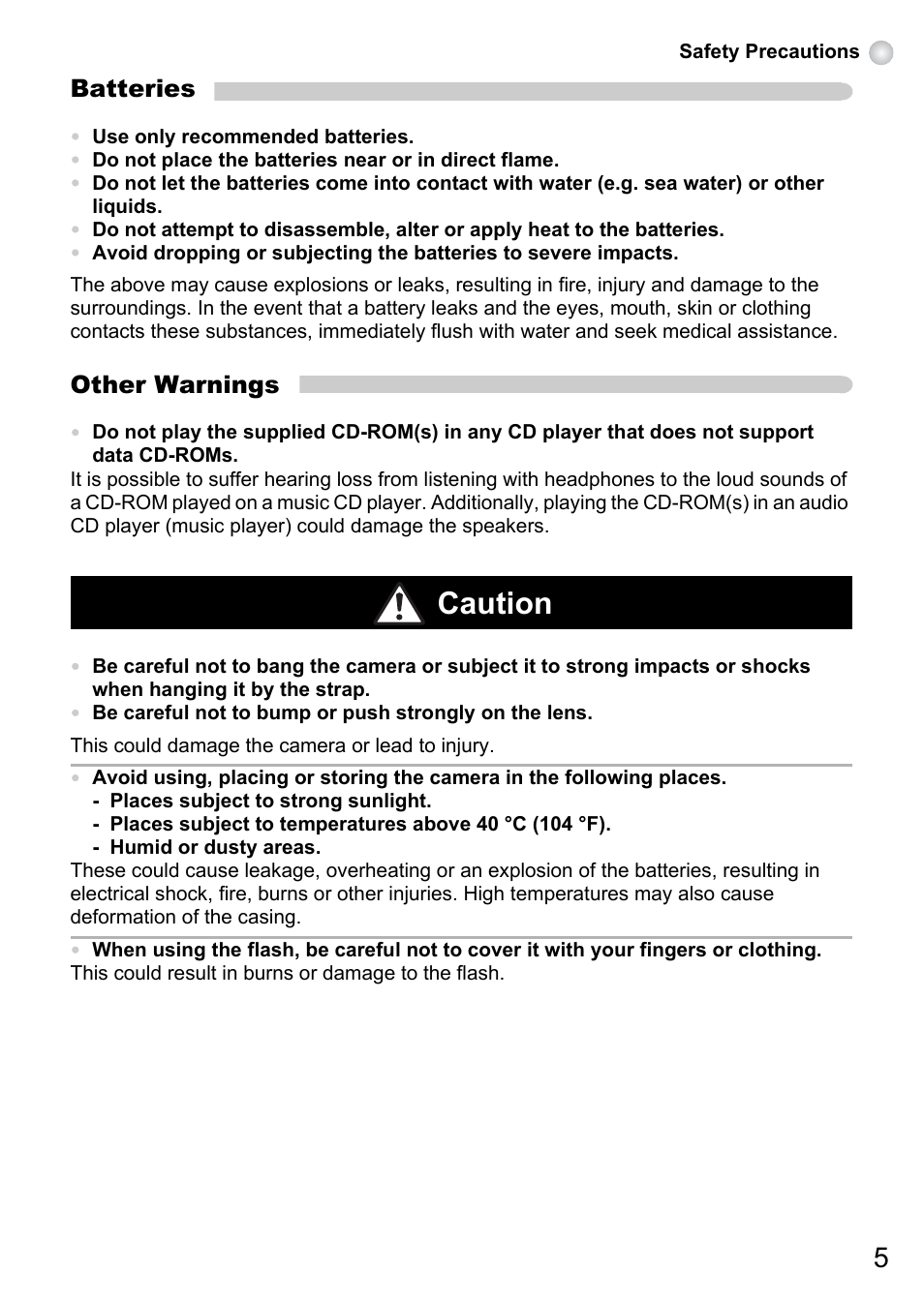 Caution | Canon A495 User Manual | Page 5 / 36