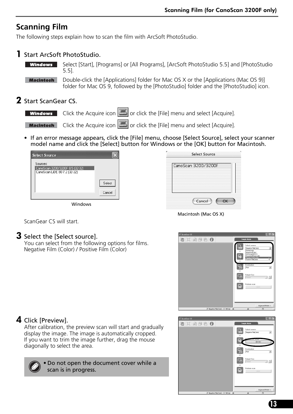 13 scanning film | Canon CanoScan 3200F User Manual | Page 15 / 20