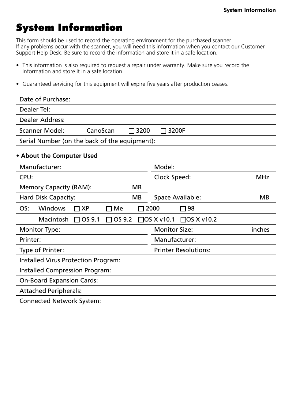 System information | Canon CanoScan 3200F User Manual | Page 19 / 20