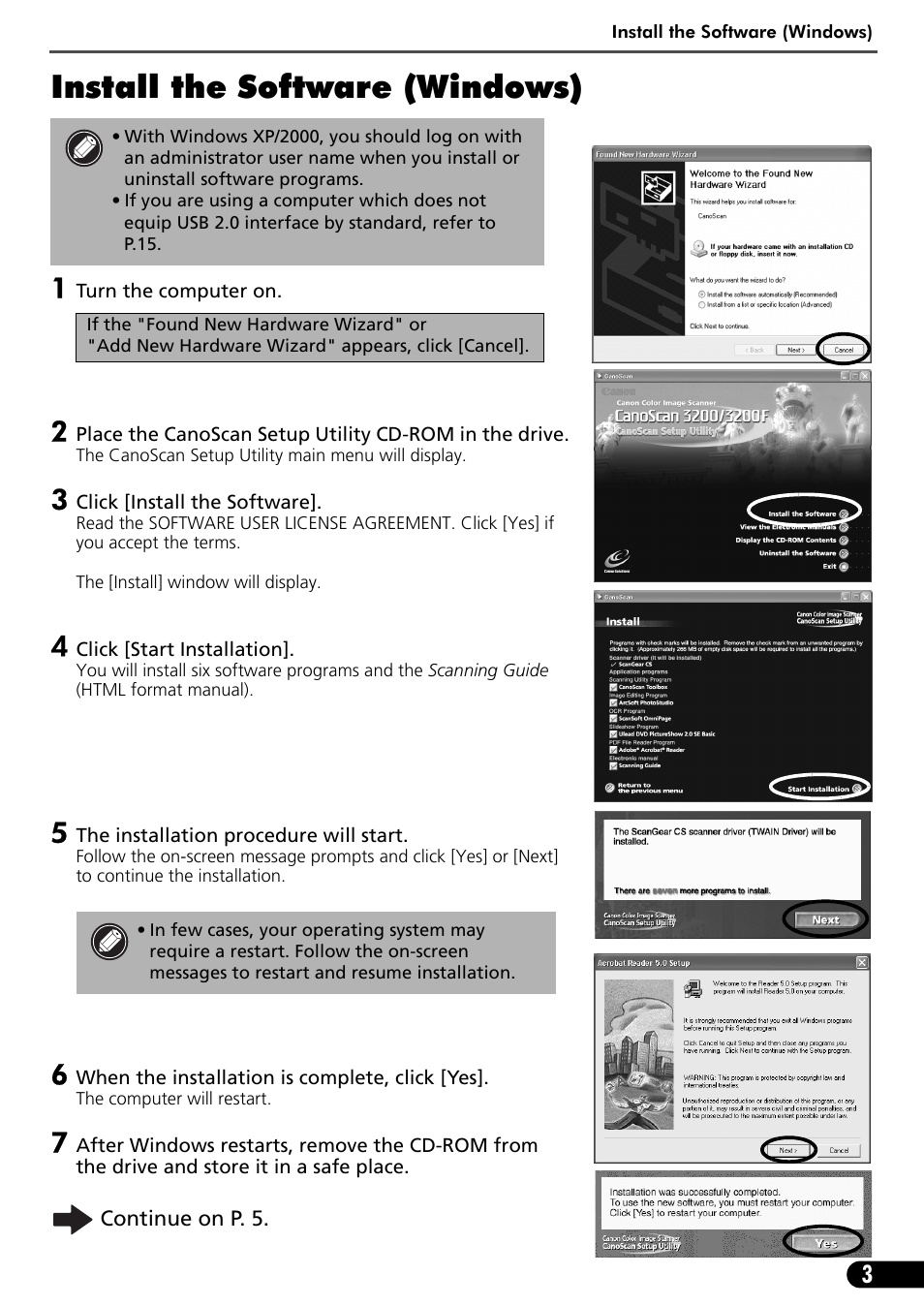 Install the software (windows) | Canon CanoScan 3200F User Manual | Page 5 / 20