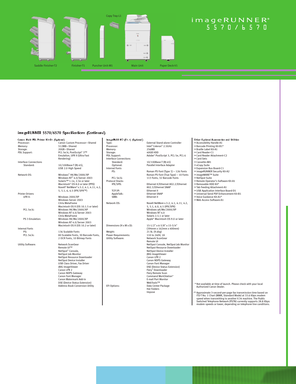 Imagerunner, Specifications (continued) | Canon 6570 User Manual | Page 3 / 4