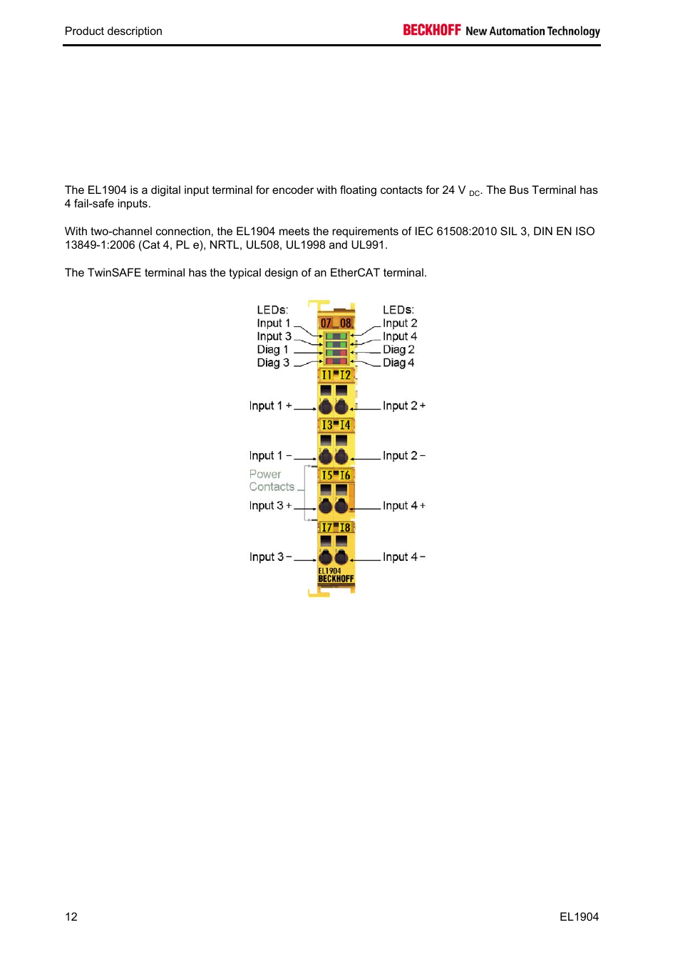 3 product description, 1 general description | BECKHOFF EL1904 User Manual | Page 14 / 44