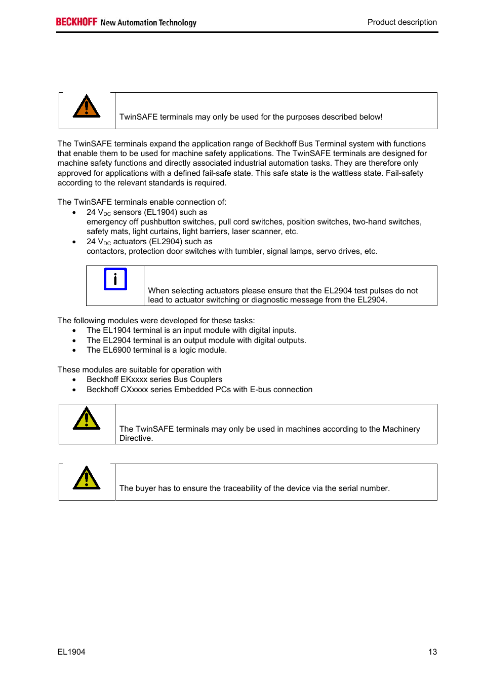 2 intended use | BECKHOFF EL1904 User Manual | Page 15 / 44