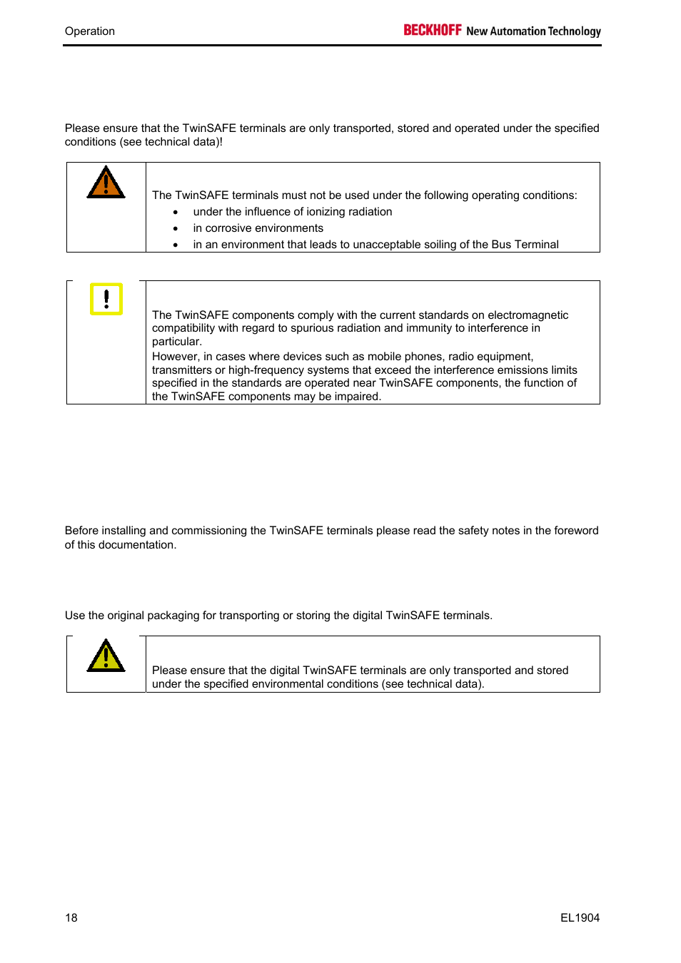 4 operation, 1 installation | BECKHOFF EL1904 User Manual | Page 20 / 44