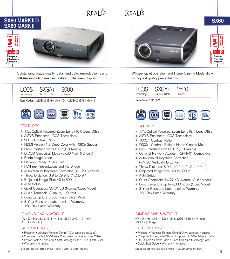 Sxga, Lcos, Sx80 mark ii d sx80 mark ii sx | Canon LV-8225 User Manual | Page 5 / 12