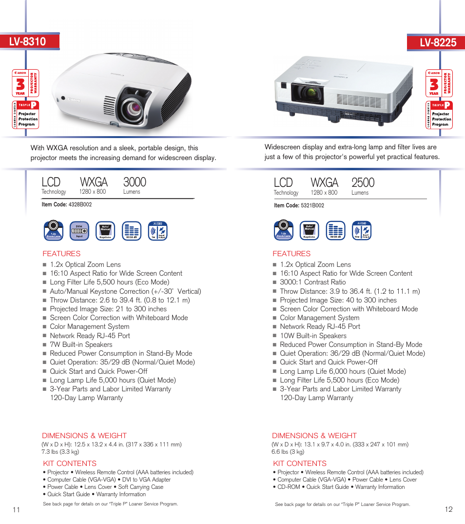 Wxga | Canon LV-8225 User Manual | Page 8 / 12