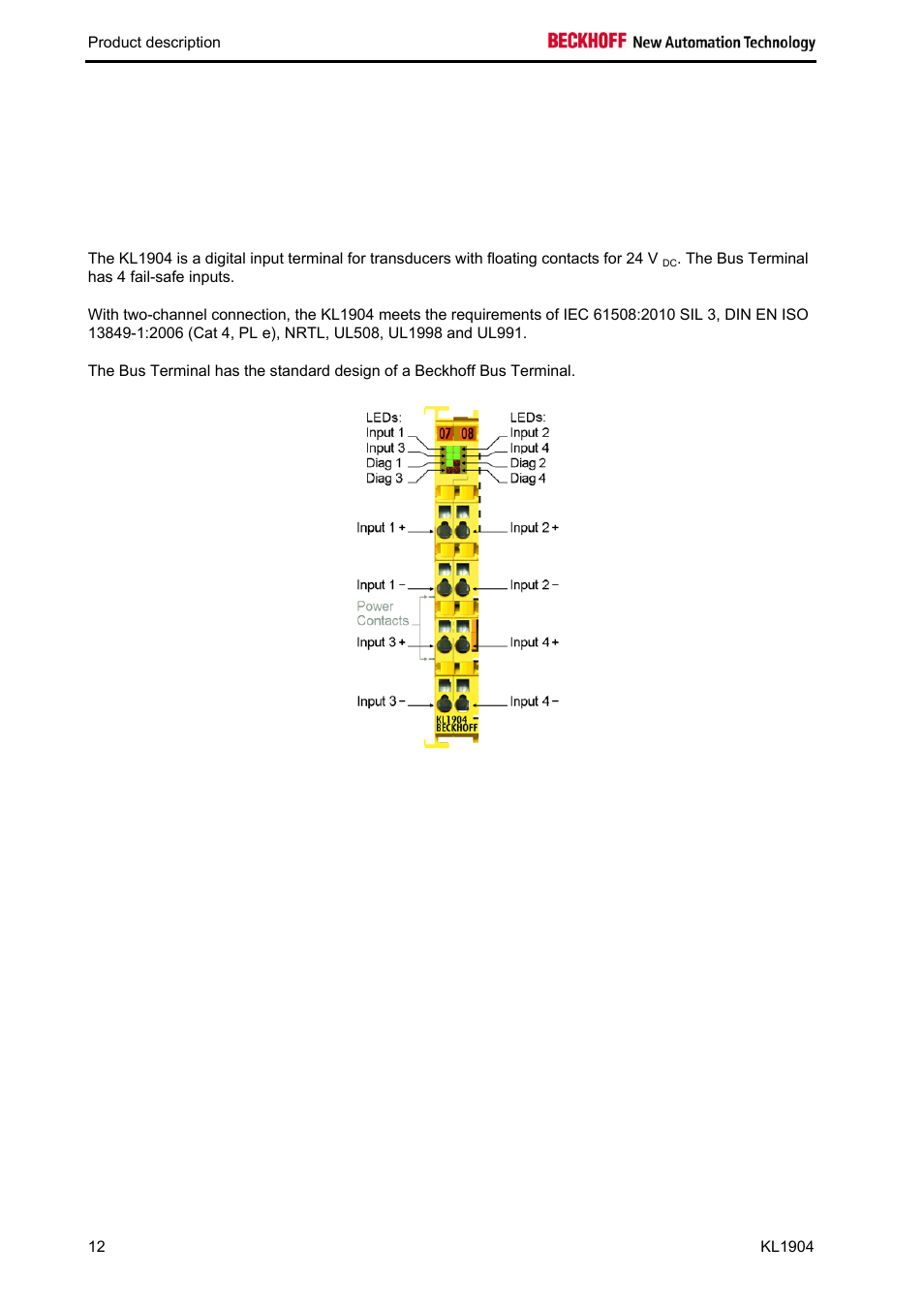 3 product description, 1 general description | BECKHOFF KL1904 User Manual | Page 14 / 37