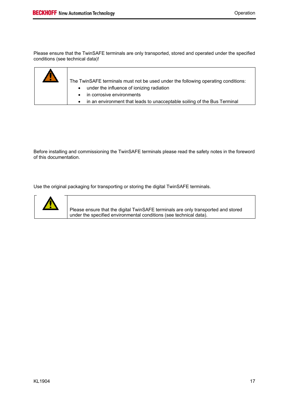 4 operation, 1 installation | BECKHOFF KL1904 User Manual | Page 19 / 37