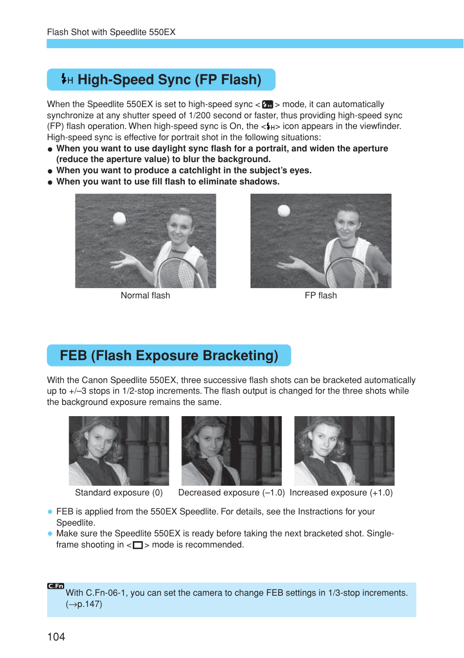 High-speed sync (fp flash), Feb (flash exposure bracketing) | Canon EOS 10D User Manual | Page 104 / 183
