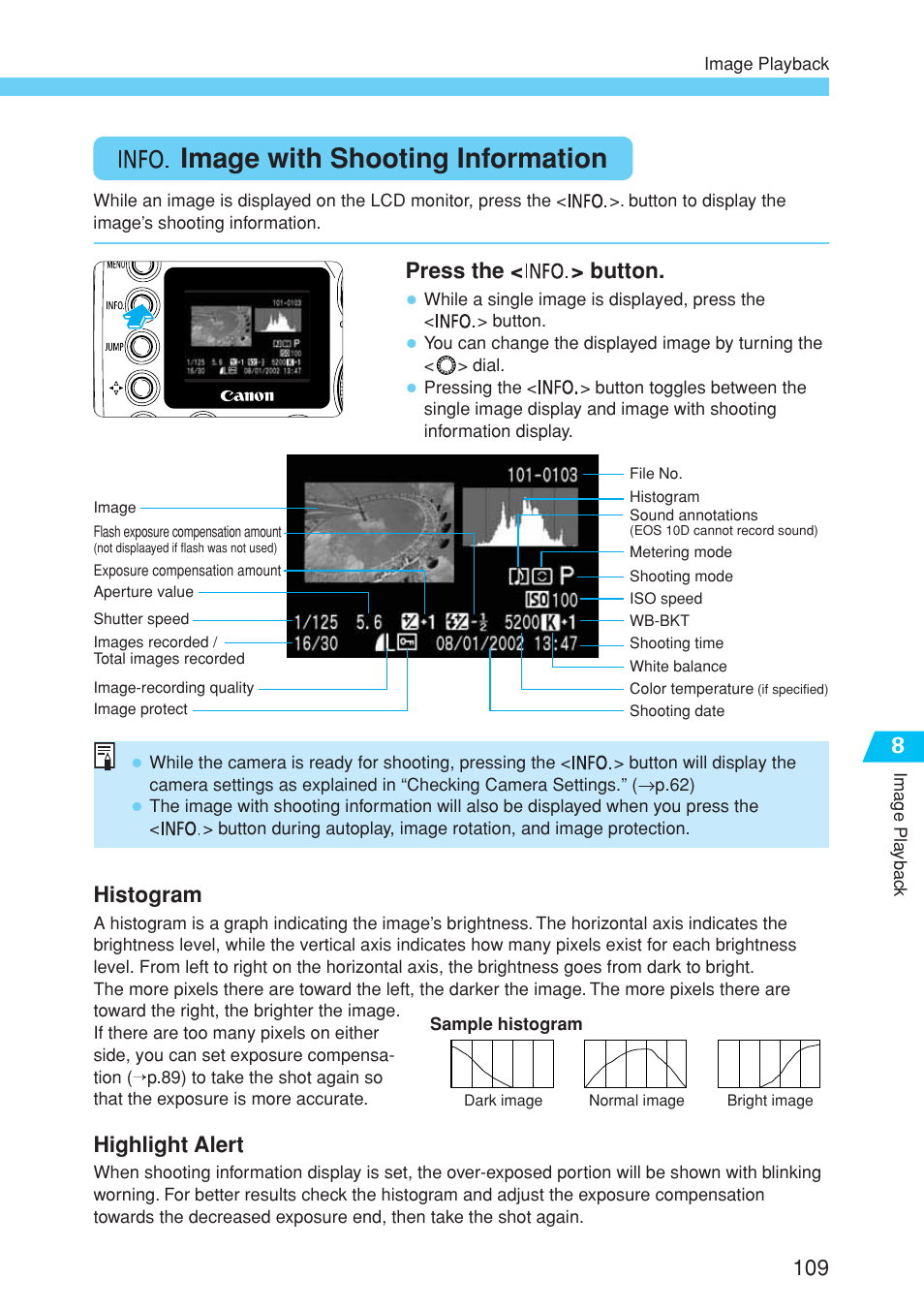 Image with shooting information | Canon EOS 10D User Manual | Page 109 / 183