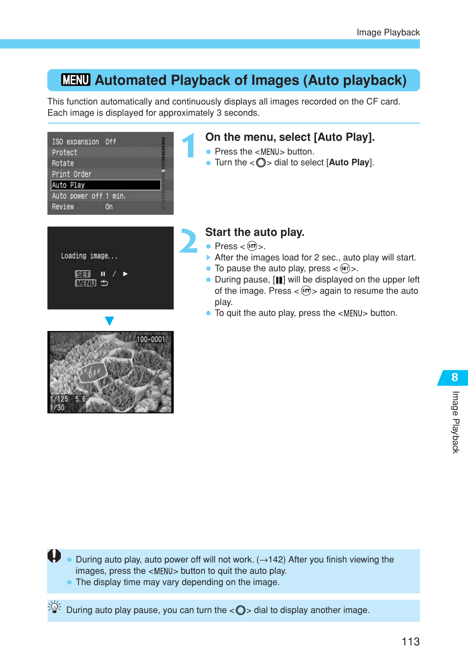 Automated playback of images (auto playback) | Canon EOS 10D User Manual | Page 113 / 183