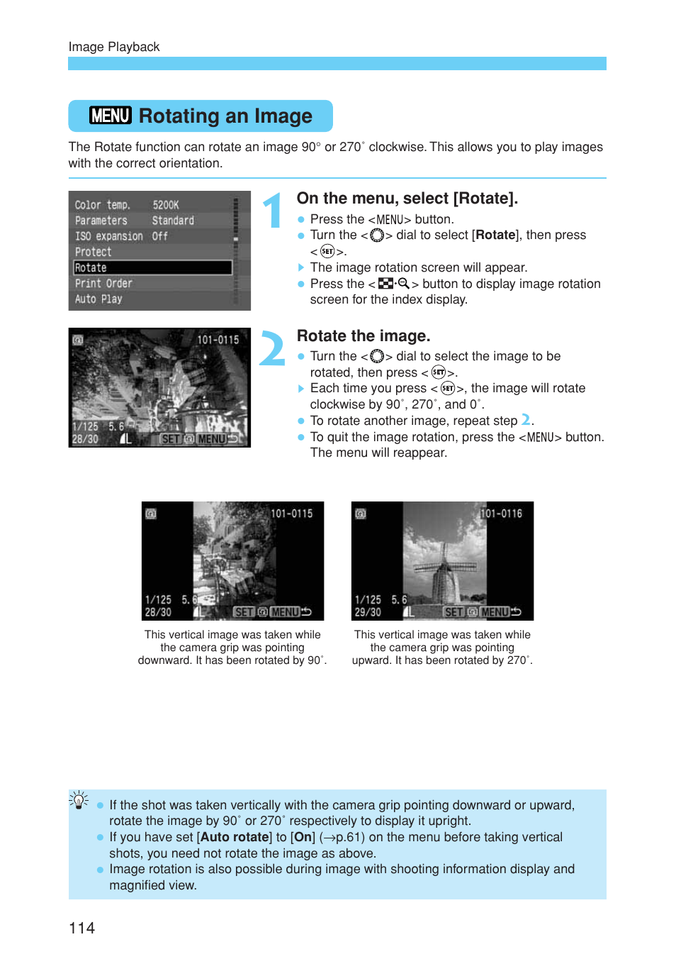 Rotating an image | Canon EOS 10D User Manual | Page 114 / 183