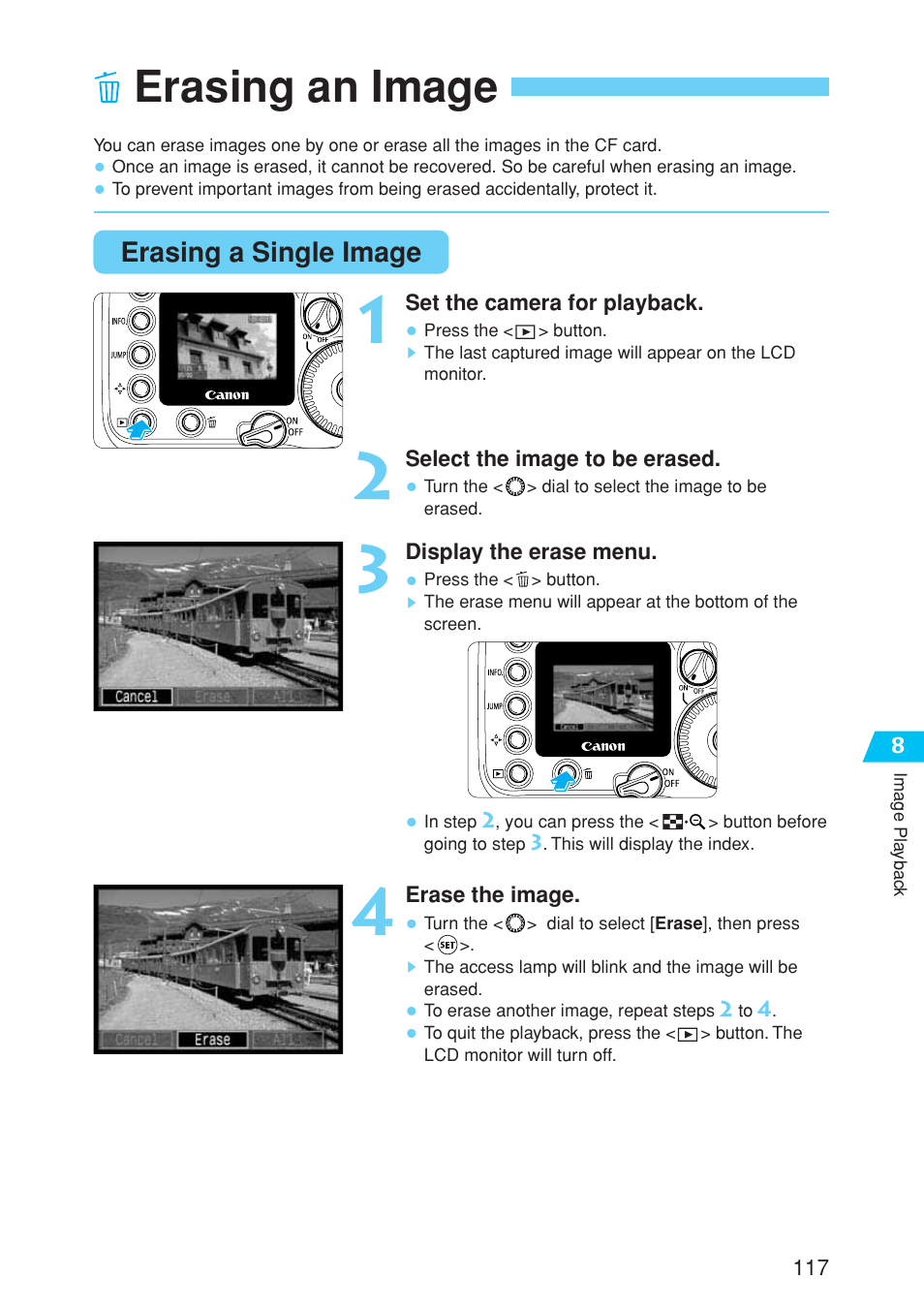 Erasing an image | Canon EOS 10D User Manual | Page 117 / 183