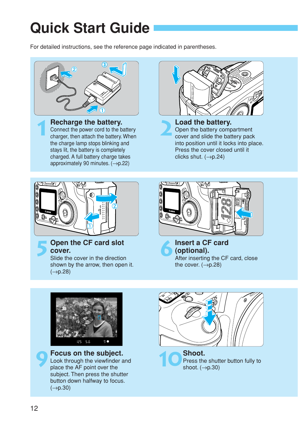 Quick start guide | Canon EOS 10D User Manual | Page 12 / 183