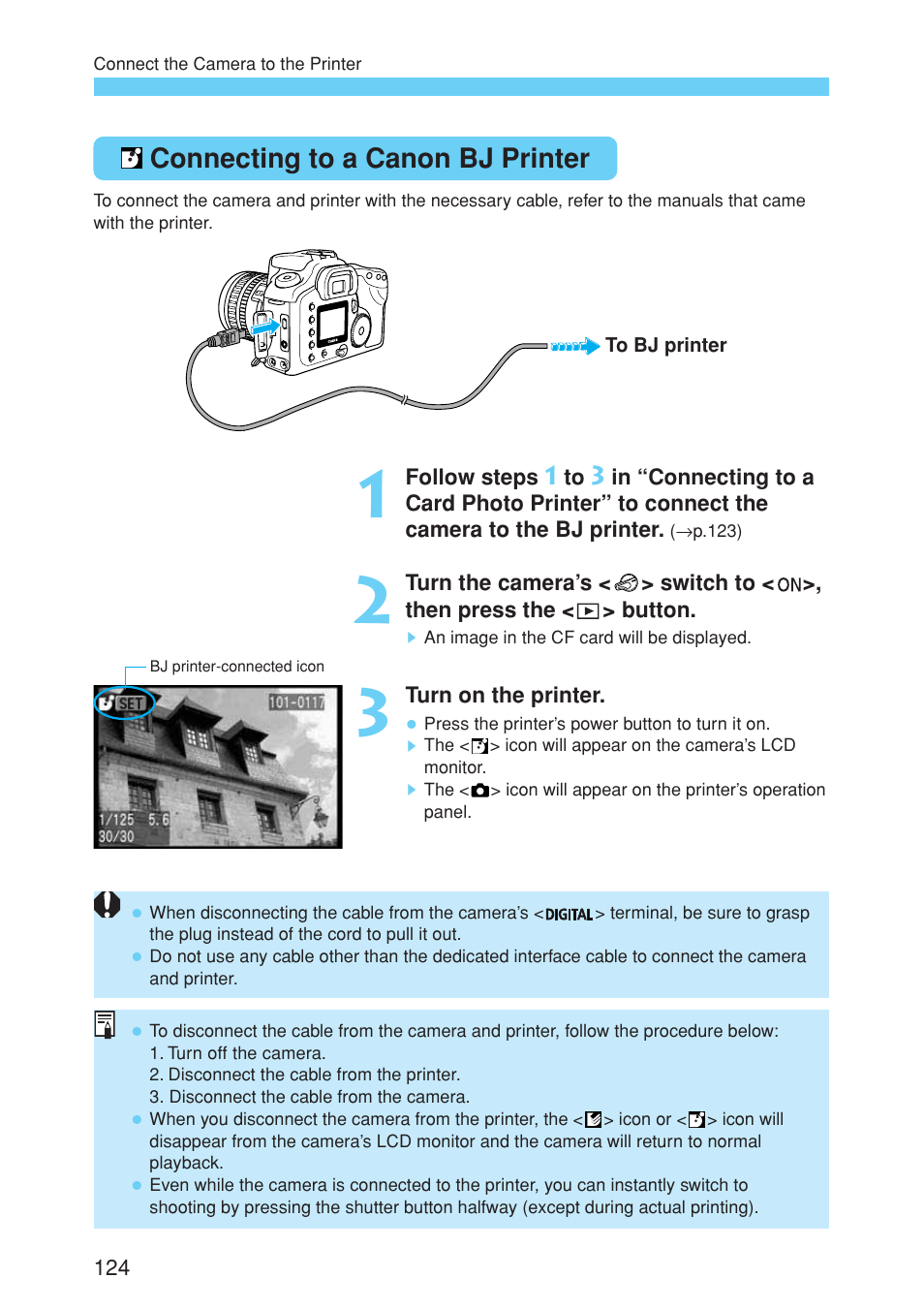 Connecting to a canon bj printer | Canon EOS 10D User Manual | Page 124 / 183