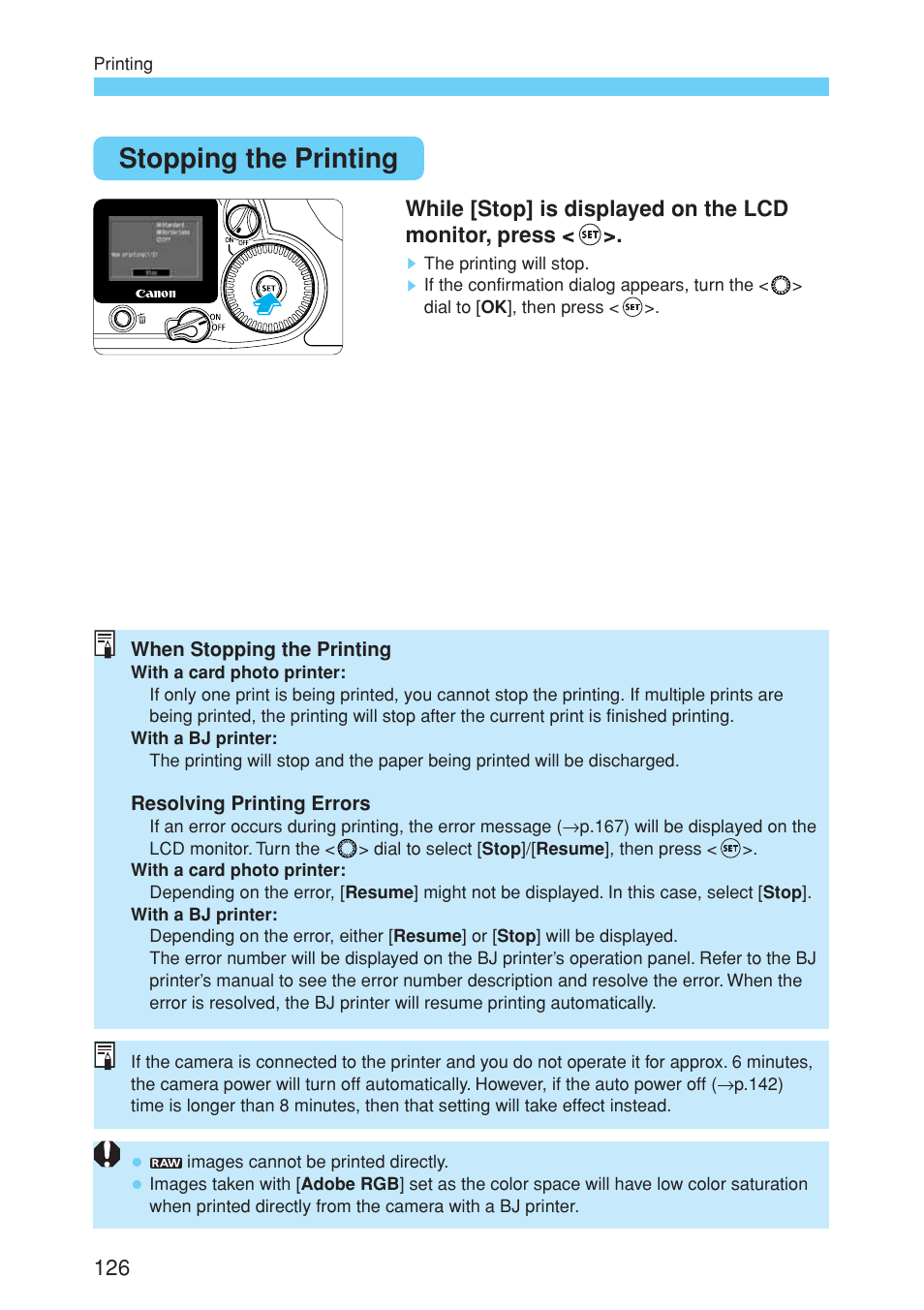 Stopping the printing | Canon EOS 10D User Manual | Page 126 / 183