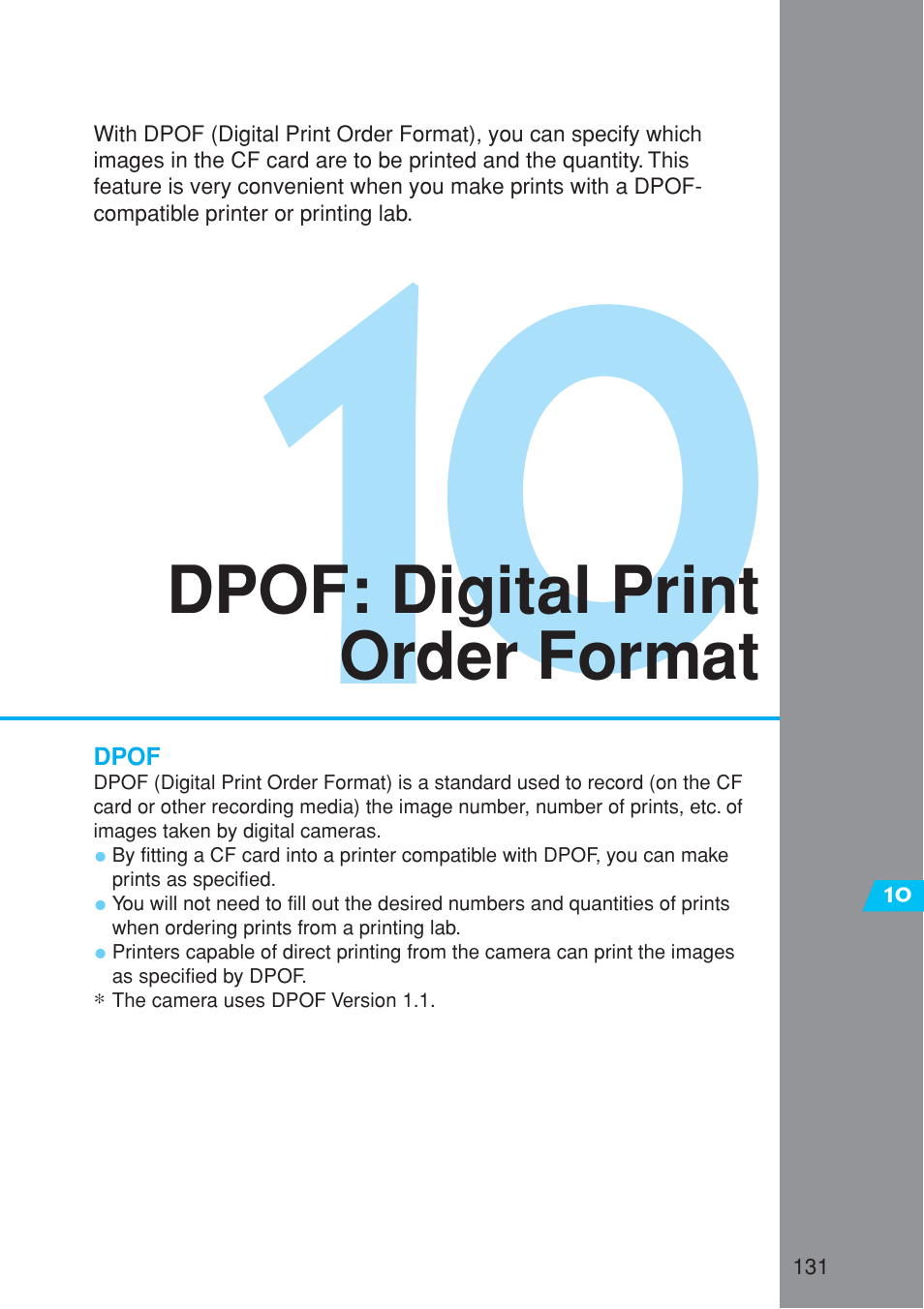 Dpof: digital print order format | Canon EOS 10D User Manual | Page 131 / 183